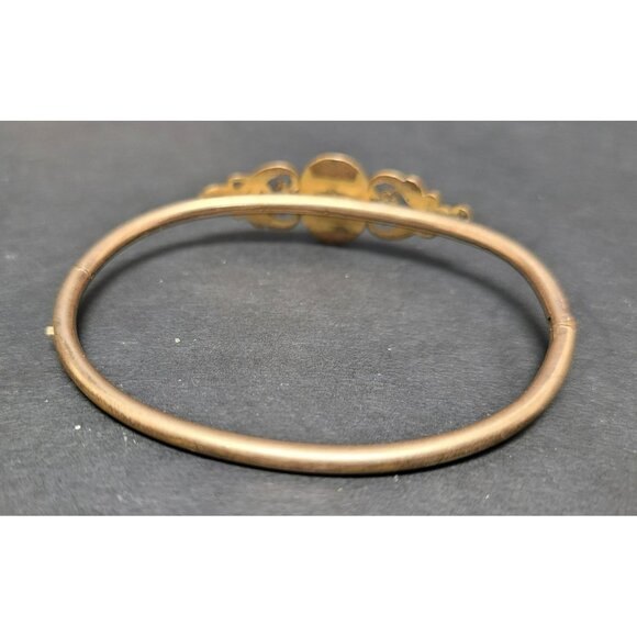 Vintage Gold Tone Bangle Bracelet Lot Set of 3 Ornate Engraved Black Enamel 26 - Picture 8 of 12